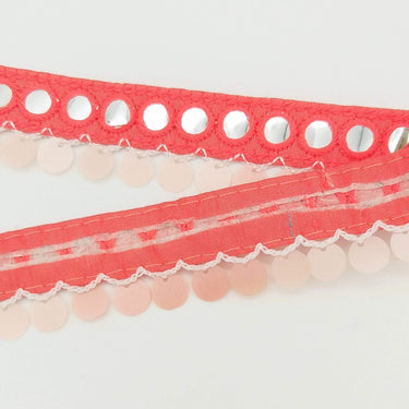 Salmon Pink Fringe Trim With Mirrors And Sequins Tassels, Boho, Bohemian Trim